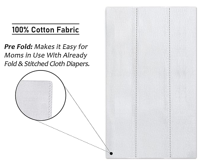 Ruvanti Unisex Baby Boys Girls Birdseye Prefold Cloth Diapers Washable - White 3-Ply 10 Pack