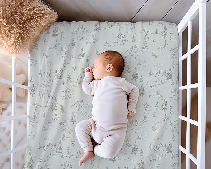 Crib Sheets Neutral - Fitted Baby Crib Sheets Bed for Girl Boy - 2 Pack Standard & Toddler Mattress - Buttery Soft Organic Cotton Blend (Arctic Journey)