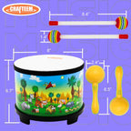Floor Tom Drum for Kids 8-inch Percussion Instrument Music Drum with 2 Mallets and Color Maracas for Baby Children Special Christmas Birthday Toy Gift
