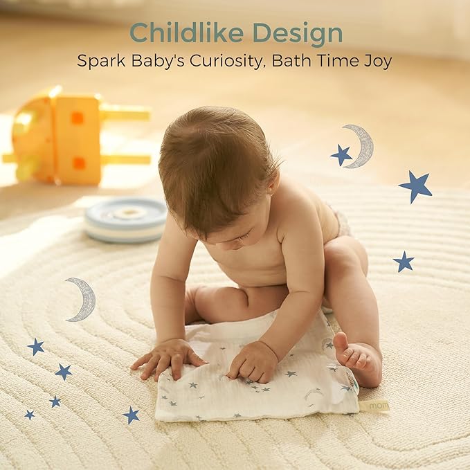 Momcozy Soft & Absorbent Baby Washcloths - 4 Layer Design| Medium Thickness| Premium Cotton for Newborns' Skin-Great for Bathing, Wiping & on-The-go Use, Shower Gift and Essential(5 Pack, 10x10 inch)