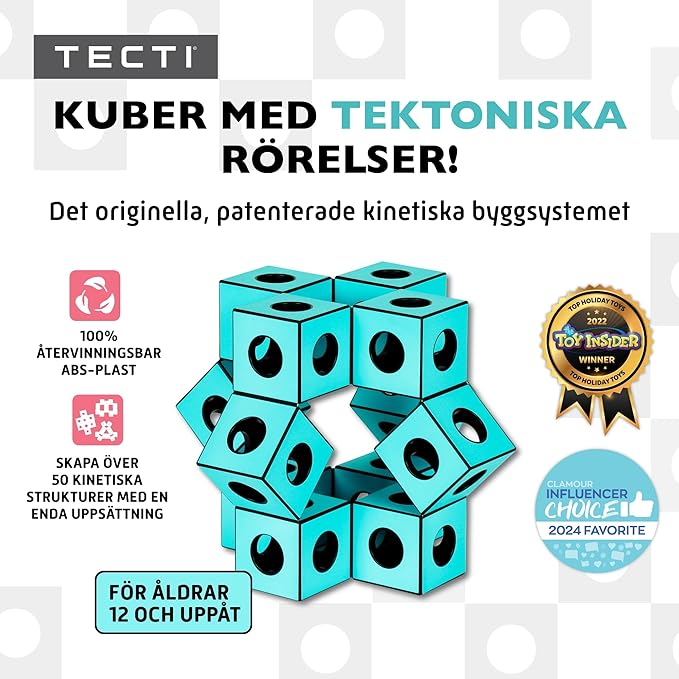 TECTI Kinetic Building System - Cubes with Seismic Moves - Consists of 3-Dimensional Interconnected Cubes - Build Over 50 Dynamic Structures - by Fun in Motion Toys