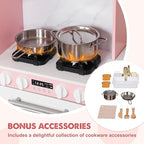 Large Wooden Corner Play Kitchen Sets with Ice Maker,Water Dispenser,Bread Maker,Washing Machine,Electronic Display,Toy Sink with Running Water,Stove with Light&Sounds, Birthday Gift for 3+ (Pink)