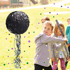 WERNNSAI Black Round Pinata for DIY - Halloween Black Moon Pinata for Kids DIY Birthday Party Disco Decoration for Adult Night Party Supplies with Confetti Bat Blindfold, 12.2”x 12.2”