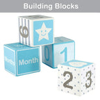 I'm Solid Wood Monthly Weekly Yearly Milestone Age Blocks, Newborn Gifts & Keepsakes for Picture Props (4 Pcs/Blue)