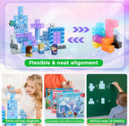 Magnetic Blocks - 100Pcs 0.8in Magnetic Building Block for Kids Ages 4-8, Transparent Magnet Block for Blue Princess Castle Build, Magnet Cubes Tiles Princess Toy for Girl 3 4 5 6 7 8-12 Birthday Gift