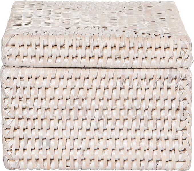 La Jolla Rattan Storage Box for Wet Wipes, Jewelery and More (White-Wash)