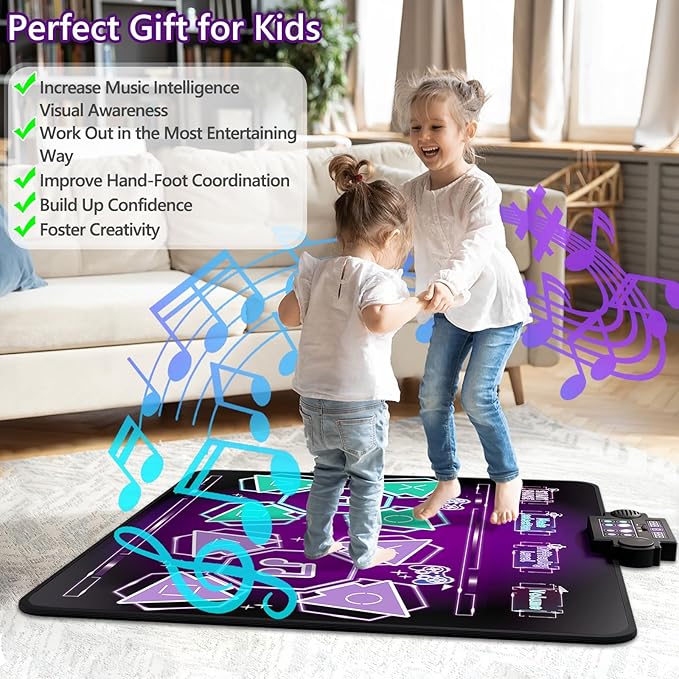 Kids Dance Mat Toys - 2-Player Dance Pad Gifts for Girls Boys Toddlers 3 4 5 6 7 8 9 + Year Old Electronic Dancing Mat Floor Games Toy with Music Light Christmas Birthday Gift (Purple)