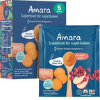Amara Organic Baby Food - Stage 2 - Sweet Potato Raspberry - Baby Cereal to Mix W/Breastmilk, Water or Baby Formula - Shelf Stable Baby Food W/Organic Fruit and Veggies - 5 Pouches 3.5oz Per Serving