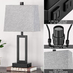 23.5" Touch Control Table Lamps Set of 2, Bedside Lamp with 2 USB Charging Ports & AC Outlet, 3-Way Dimmable Modern Nightstand Lamp for Living Room Bedroom End Table Office(2700K 2 LED Bulbs Included)