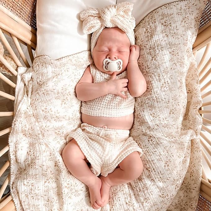 Handmade Baby Headbands Soft Stretchy Waffle Hair Bands with Bows for Newborn Infant Baby Toddler Girls- Pack of 6 (SYTLEA-03, MEDIUM)