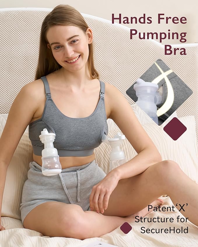 Momcozy Hands Free Pumping Bra, Adjustable Breast-Pumps Holding and Nursing Bra, Pumping & Nursing Bra in One