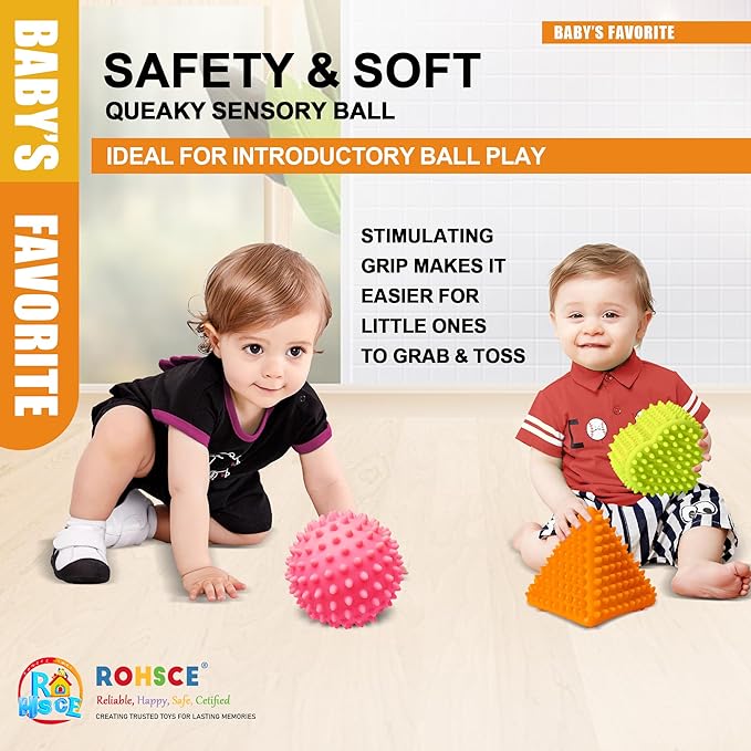 Baby Sensory Balls, Montessori Toys Soft Baby Balls 6 to 12 Months Textured Geometric Shapes for Babies' Sensory Development, Multicolor Bath Gifts Spiky Squeeze Ball for Infant Kids