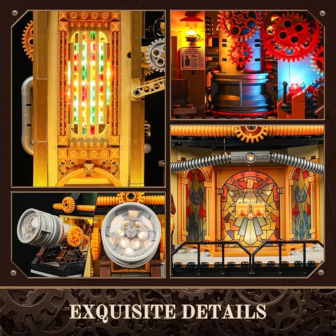 FUNWHOLE Steampunk Observatory Tower Lighting Building-Bricks Set - Astronomy Tower 2744 Pcs Collection Display Set for Adults and Steampunk Lovers