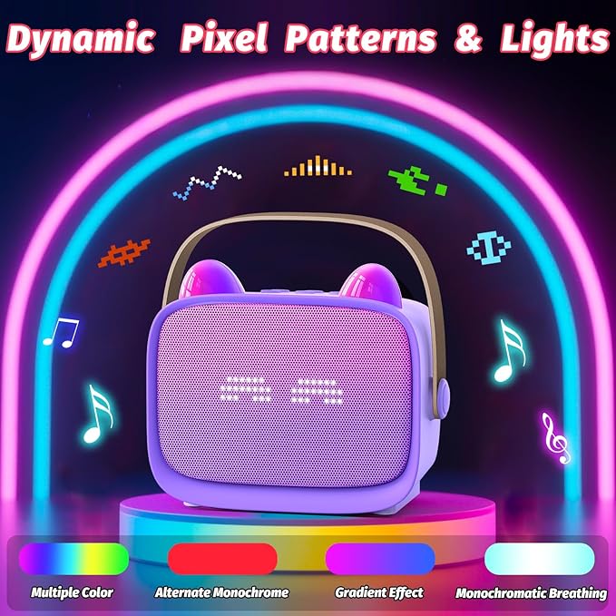 Mini Karaoke Machine Toys Gifts,Kids Portable MP3 Player with 2 Wireless Microphone and LED,Christmas Birthday Gifts for Girls Boys 3 4 5 6 7 8+ Year Old (Purple)