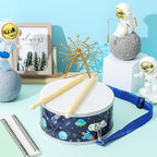 Boao 1 Pc Kids Drum Set, 8 Inch Toddler Drum Wooden Toy with Adjustable Strap and 4 Drumsticks, Educational Sensory Musical Instrument for Toddlers Kid Baby Boys Girls Gift (Space)