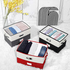 Large Linen Fabric Foldable Storage Bins with Removable Lid and Handles, Washable Storage Box Organizer Containers Baskets Cube with Cover for Bedroom,Office(Red&Cream, Large(2-Pack))