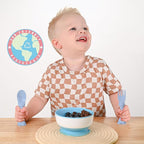 Made in USA Spoon la la Toddler Utensils Set - 6 Pack (3 Spoons & 3 Forks for Kids) - Self-Standing 3D Ergonomic Cat & Dog Handles - BPA-free, Dishwasher Safe, Baby Silverware (Blue, Pink, Mint)