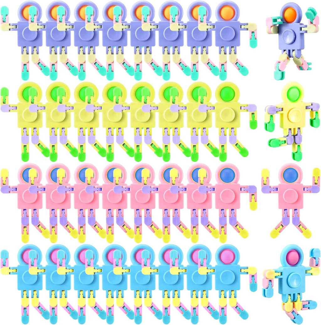 32 Pcs Funny Sensory Fidget Toys Robot Fidget Spinners Fidget Party Favors Robot Fingertip Toy DIY Transformable Chain for Teens Adults Stress Relief Birthday Gift (4 Colors,Elegant Style)
