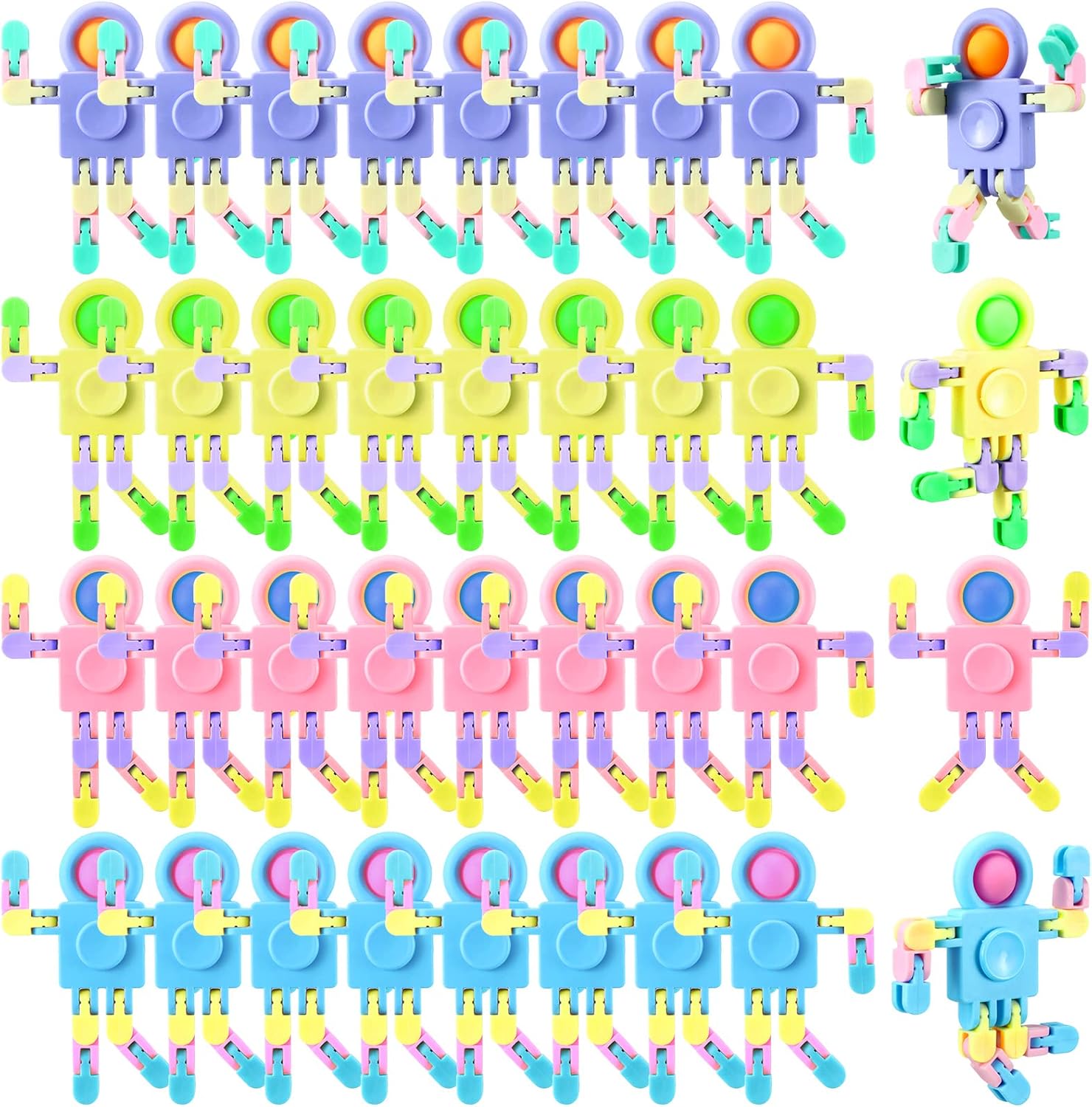 32 Pcs Funny Sensory Fidget Toys Robot Fidget Spinners Fidget Party Favors Robot Fingertip Toy DIY Transformable Chain for Teens Adults Stress Relief Birthday Gift (4 Colors,Elegant Style)