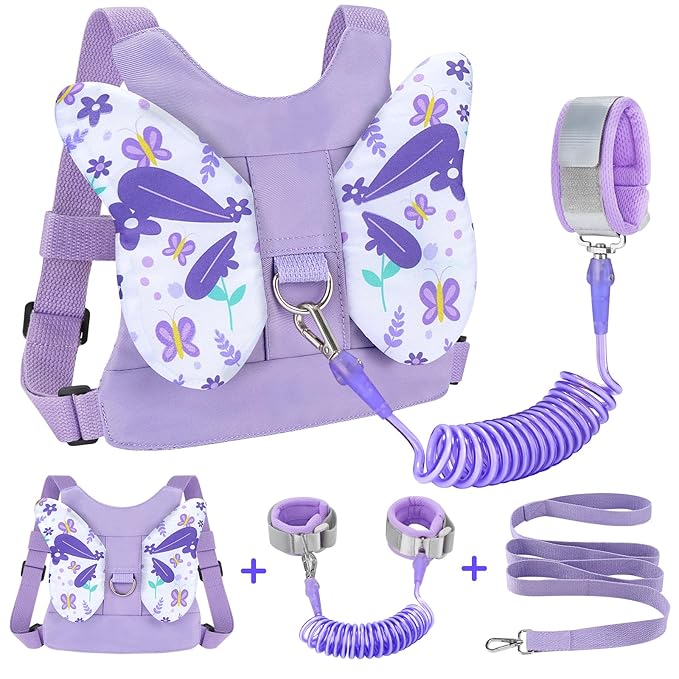 Accmor Toddler Harness Leash, 3 in 1 Cute Butterfly Kids Leash + Anti Lost Wrist Link for Outdoor Travel, Adorable Child Walking Harness Wristband Assistant Mini Strap Belt Protector for Baby Girls