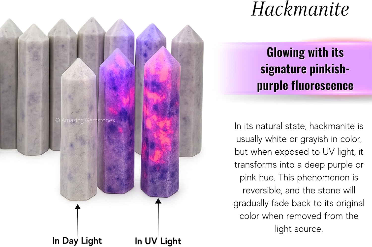 Amazing Gemstone Hackmanite Fluorescent Sodalite Crystal Towers - Natural Healing Crystal Point Obelisk for Reiki Healing and Crystal Grid (3 Inch)