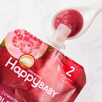 Happy Baby Organics Stage 2 Baby Food Pouches, Gluten Free, Vegan & Healthy Snack, Clearly Crafted Fruit & Veggie Puree, Apples, Guavas & Beets, 4 Ounces (Pack of 16)