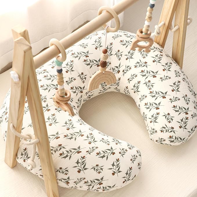 Hooyax Muslin Nursing Pillow Covers 2 Pack, Soft and Breathable Nursing Covers for Breastfeeding Pillows, Adorable Infant Feeding Pillow slipcover for Baby Boy and Girls (Green Leaf)