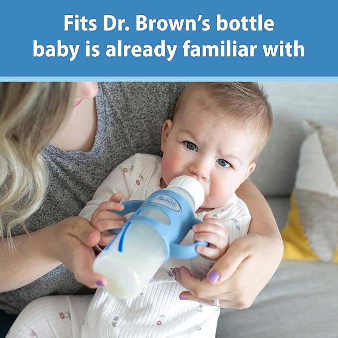 Dr. Brown's Narrow Baby Bottle Handles, 100% Silicone, Easy Grip Removable Handles for Bottle to Sippy Cup Transition, Green, 4m+