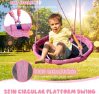440lbs 2 Seat Kids Swing Sets for Backyard, 1 Saucer Tree Swing 32 inch, 1 Belt Swings, Heavy Duty Metal Swing Stand with Anchors(Pink+Blue)