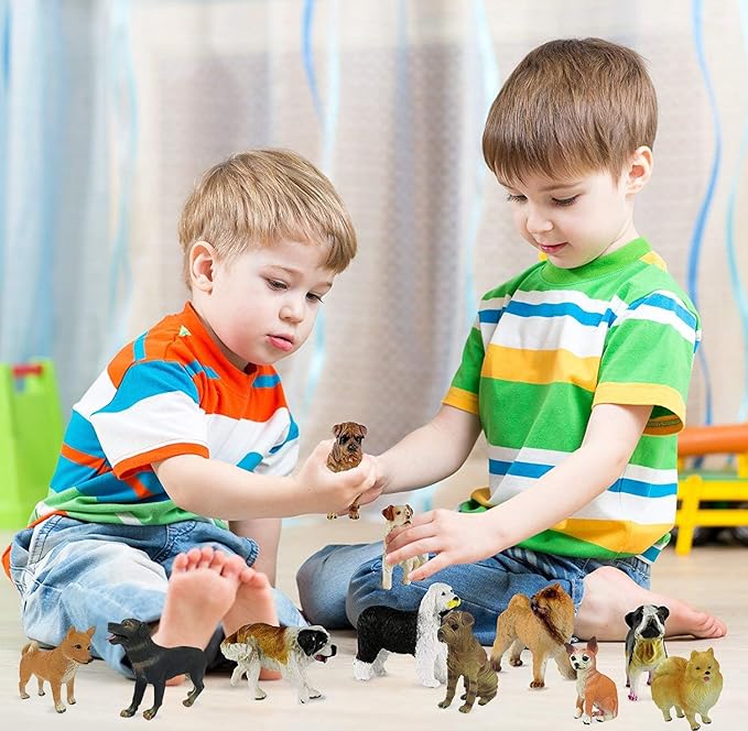 Liberty Imports 18 PCS Large Dog Figurines Playset, 4" Toy Pet Puppy Realistic Play Figures, Canine Bulk Animal Variety Cake Toppers, Party Favors for Kids