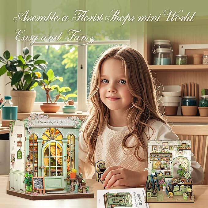 CUTEBEE Book Nook Kit - DIY Miniature House Dollhouse Kit for Adults and Teens, Booknook Tiny House Bookshelf Decor 3D Wooden Puzzle, Gifts for Family, Friends (Champs-Élysées Florist)