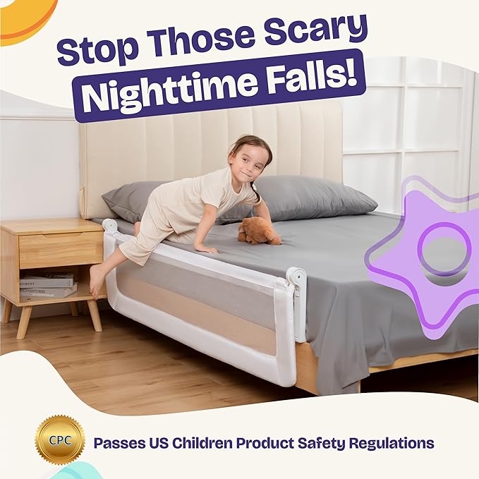 ComfyBumpy 1-Pack Bed Rail for Toddlers 55.5" L x 23.5" H | Extra Tall Toddler Bed Rails for Twin, Full, Queen & King Mattress Size | Swing Down Rail Guard | Mattress Side Rail for Kids | Gray