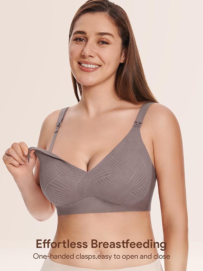 Angelhood Nursing Bras for Breastfeeding, Seamless Wireless Comfort Push up Lace Nursing Maternity Bralette for Pregnancy