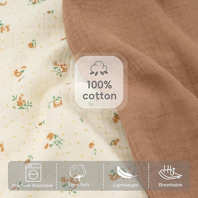 FUNUPUP 2 Pack Muslin Nursing Pillow Cover Compatible with Boppy Nursing Pillow, Soft Baby Nursing Covers for Breastfeeding Pillows for Boys Girls, Brown&Floral