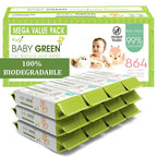 Yugi Green Baby Wipes for Babies Unscented, Compostable, Biodegradable, Plant-Based, Fragrance-Free, for Sensitive Skin, 12 Packs,72 Count,864 wipes
