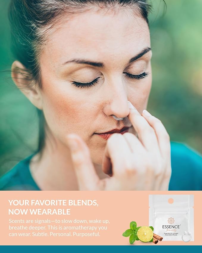Essence Wearable Aromatherapy Nasal Diffuser – Immunity Blend Essential Oil Nose Ring – Personal Scent Clip for Travel, Work & Everyday Use – Made in USA (3 Pack)