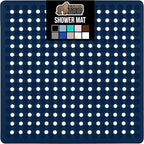 GORILLA GRIP Patented Square Shower Stall Mat, Small Bathtub Floor Mats for Stand Up Showers, Suction Cups and Drainage Holes, Machine Wash, Soft on Feet, Bathroom Accessories 21x21 Inch, Navy Opaque