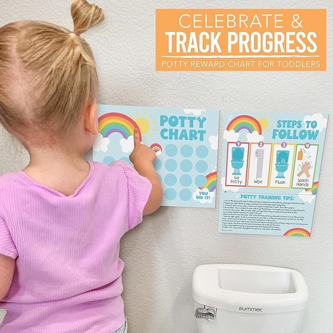 Hadley Designs Potty Training Chart for Toddlers Boys -10 Sticker Potty Chart for Toddlers Girls, 8.5x11" Potty Training Sticker Charts for Toilet Success, Rainbow Toddler Reward Chart for Kids