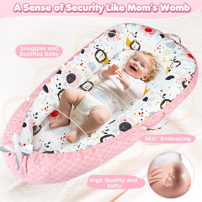 KISS GOLD Baby Lounger - Breathable Soft Cotton Cover Lounger Nest, Babies Essentials Gifts, Portable Infant Lounger for Baby Tummy Time Floor Playing Seated Support for Home and Travel