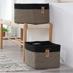 COMFY-HOMI Cotton Rope Woven Basket with Handles for Shelves,Toys,Book, Cloth Storage Baskets Bin for Organizing-13.5"x11"x9.5" Toy Decorative Organizer for Living Room, Bathroom-Black/Jute
