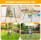 4 in 1 Toddler Swing Set & Baby Jumper, Heavy Duty Kids Swing with Bouncer, Foldable Metal Stand for Indoor & Outdoor, Easy Install & Store (Dark Green)