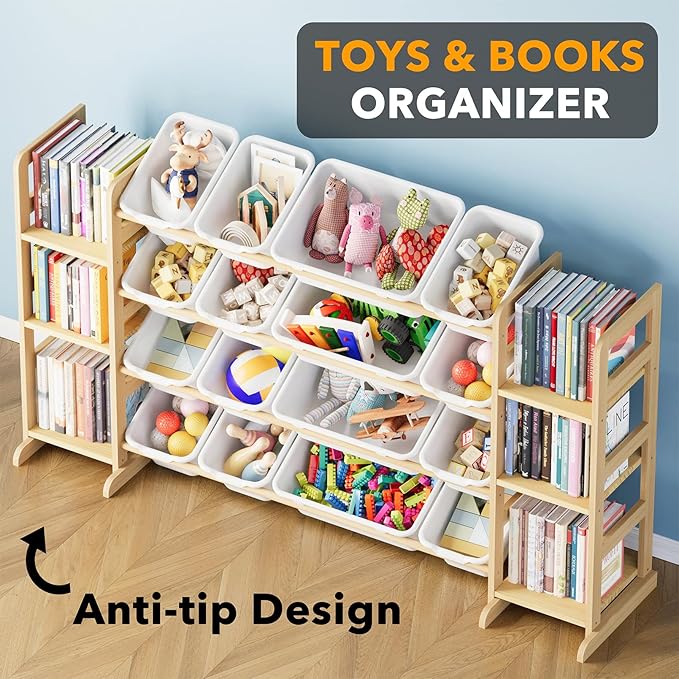 SpaceAid Toy Storage Organizer with 6 Shelves and 16 Bins, Toy Organizers Storage Bookshelf, Kids Bin Shelf Toys Box Bookcase for Bedroom Playroom Organization Room Decor, White