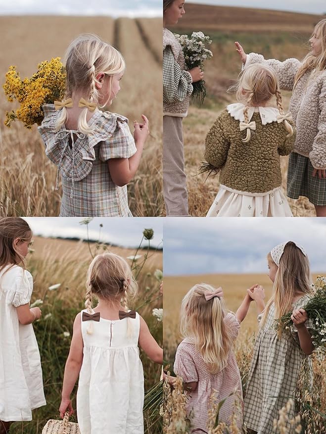 Baby Toddler Girls Hair Ties with Linen Bows, 20 pcs No Damage Elastic Nylon Ponytail Holders, Small Hair Accessories for Thick or Thin Hair