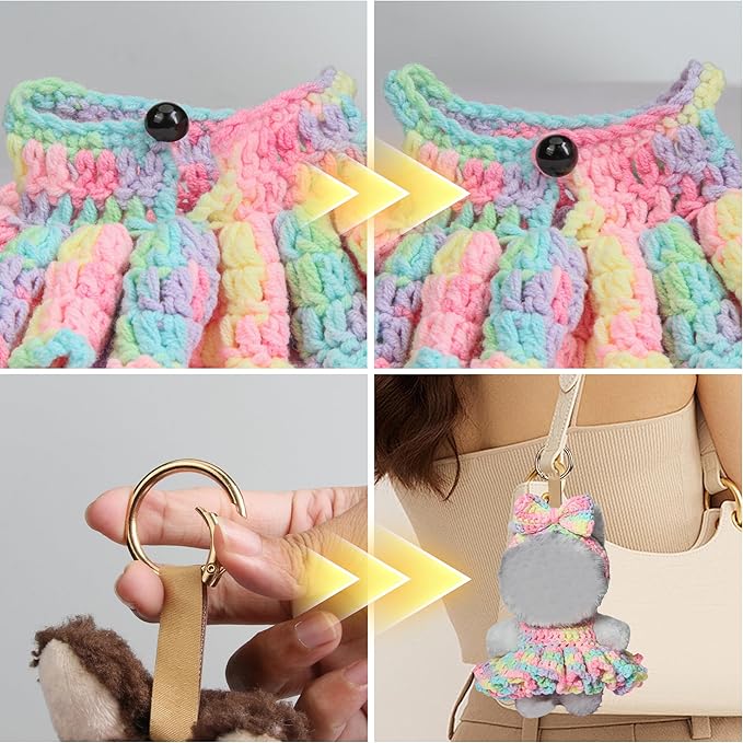 Handmade Crochet 17cm Doll Clothes - Soft, Cute, Stylish Styles with Halter Dress and Headband for Dress up 15cm/17cm Doll Accessories Suit (Iridescence)