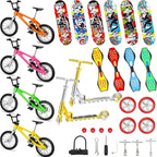 Skylety 31 Pieces Mini Finger Toys Set for Boy Girl Includes 6 Finger Skateboards, 4 Bikes, 2 Mini Scooters 4 Swing Board 8 Matched Wheels 7 Tool Accessories Educational Toy Party Favor(Cool)
