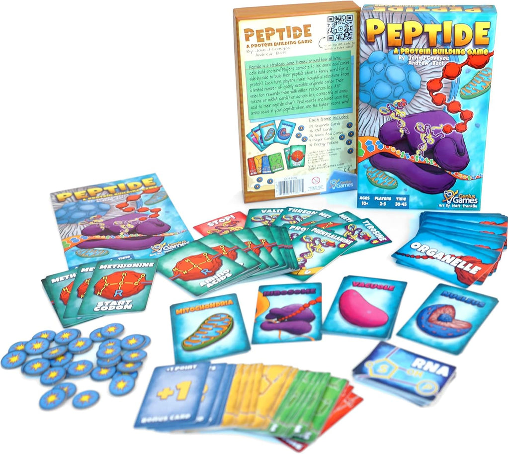 Genius Games Peptide: A Protein Building Game | A Strategy Card Game with Accurate Science for Gamers and Teachers | Teaches Amino Acids, mRNA, Organelles