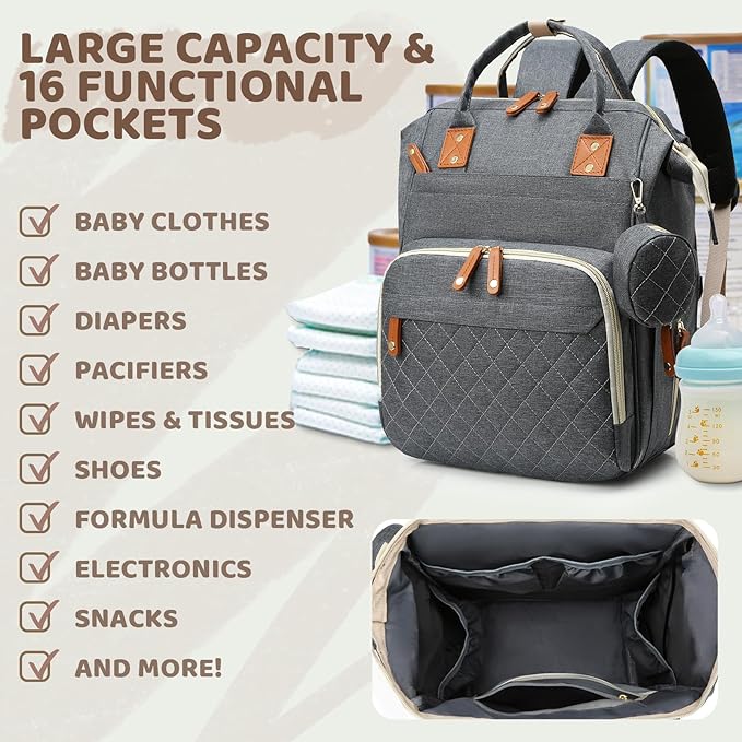 Diaper Bag Backpack for Girls Boys: Dark Gray Toddler Diaper Bag with Changing Pad Baby Backpack Diaper Bag for Mon Dad Newborn Mochila Pañaleras para Bebe Niña Niño Baby Registry Search Must Haves