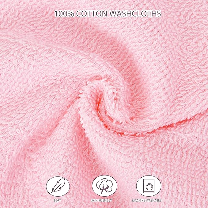12 Pack Baby Washcloths 100% Cotton - Small Terry Wash Cloths 8" x 8" Soft Face Washcloth for Hand Body Sensitive Skin Thin Absorbent Wipes for Newborns Infant