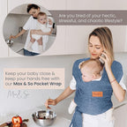 Baby Wrap Carrier - Premium Cotton Baby Carrier Wrap for Newborn to Toddler- Infant Carrier- Baby Holder One Size Fits All with Front Pocket (Grey) by Max&so