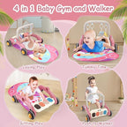 Baby Play Gym Walker Kick and Play Piano Gym for Boys Girls Play Mat Musical Tummy Time Mat Infant Christmas Newborn Gifts Toddlers (Pink)